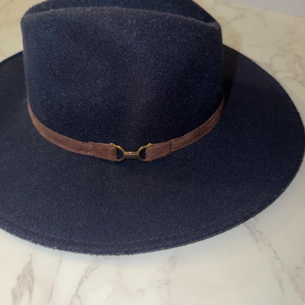 Fall Navy Felt Wide Brim Hat W/Brown Band By Janie and Jack For Kids 2-3T Preppy